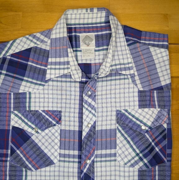 Men's Vintage Single Stitch Pearl Snap Short Sleeve Button Up Plaid Shirt L/XL - Picture 3 of 9